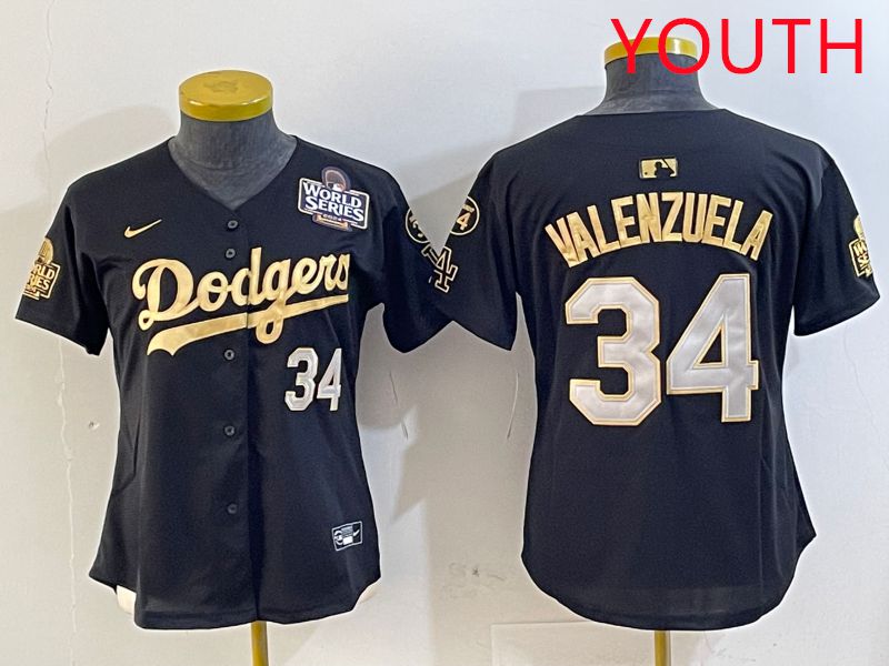 Youth Los Angeles Dodgers 34 Valenzuela Black Gold Game 2025 Nike MLB Jersey style 4